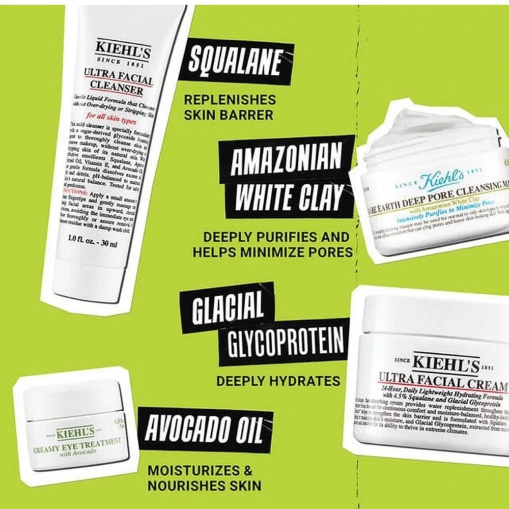 Kiehl's Skincare Staples Gift Set with free bag (cleanser / eye/ face/ mask)